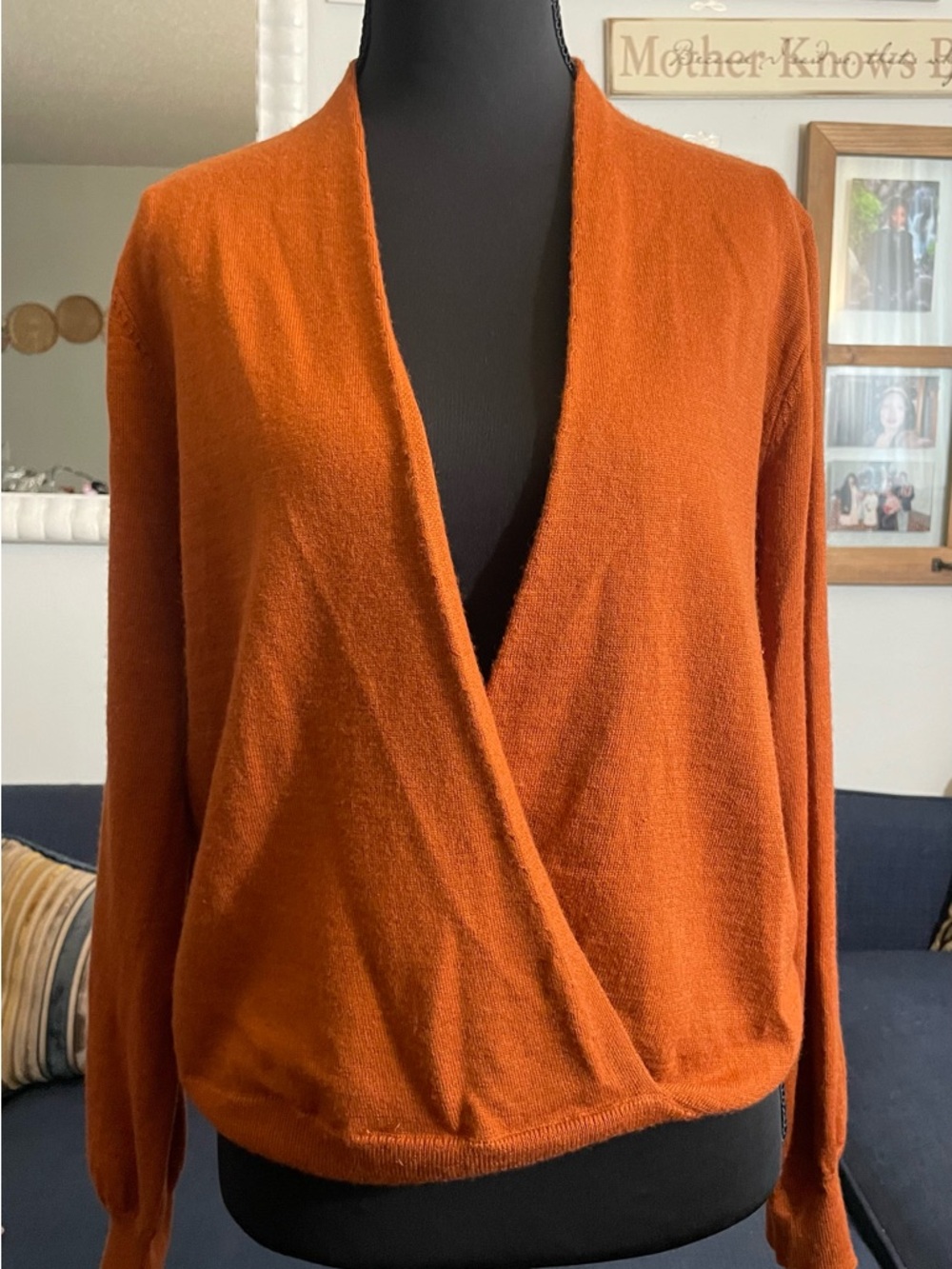 Christian Siriano Rust Wrap-Front V-Neck Sweater